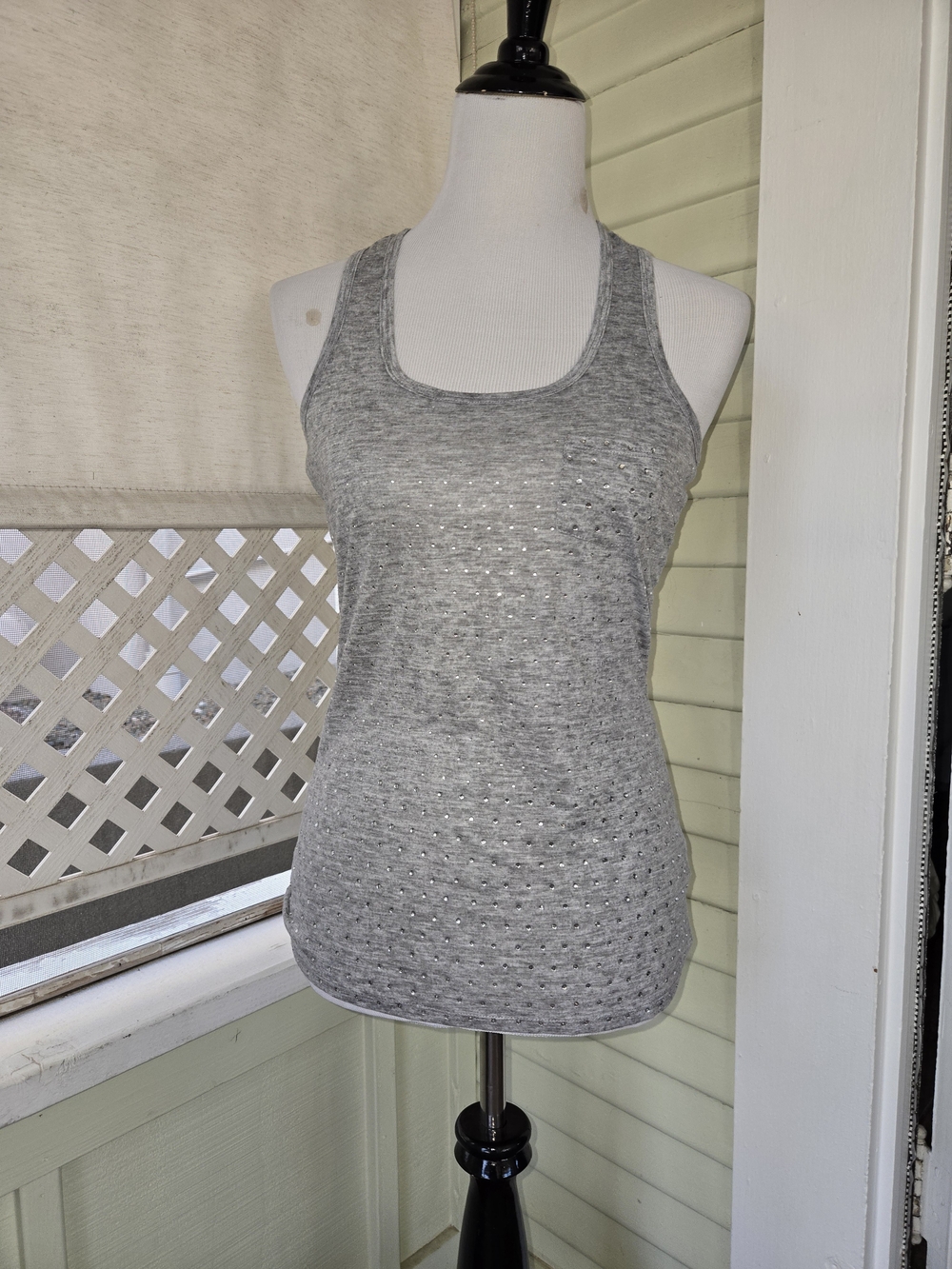 Y2k Gray Scoop Neck Tank Top With Bling